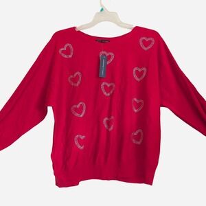 NEW Adrienne Vittadini red sweater with white heart rhinestones